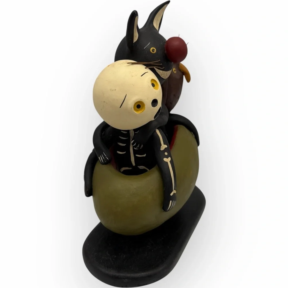 Whimsical Julie Karanik Signed Black Cat  Owl‎ Skeleton Halloween Numbered 9”
